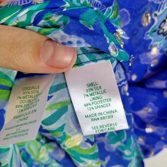 Lilly Pulitzer Jupiter Silk Maxi Caftan Blue Grotto SILK Fan Dress Sz L/Xl - Picture 7 of 9
